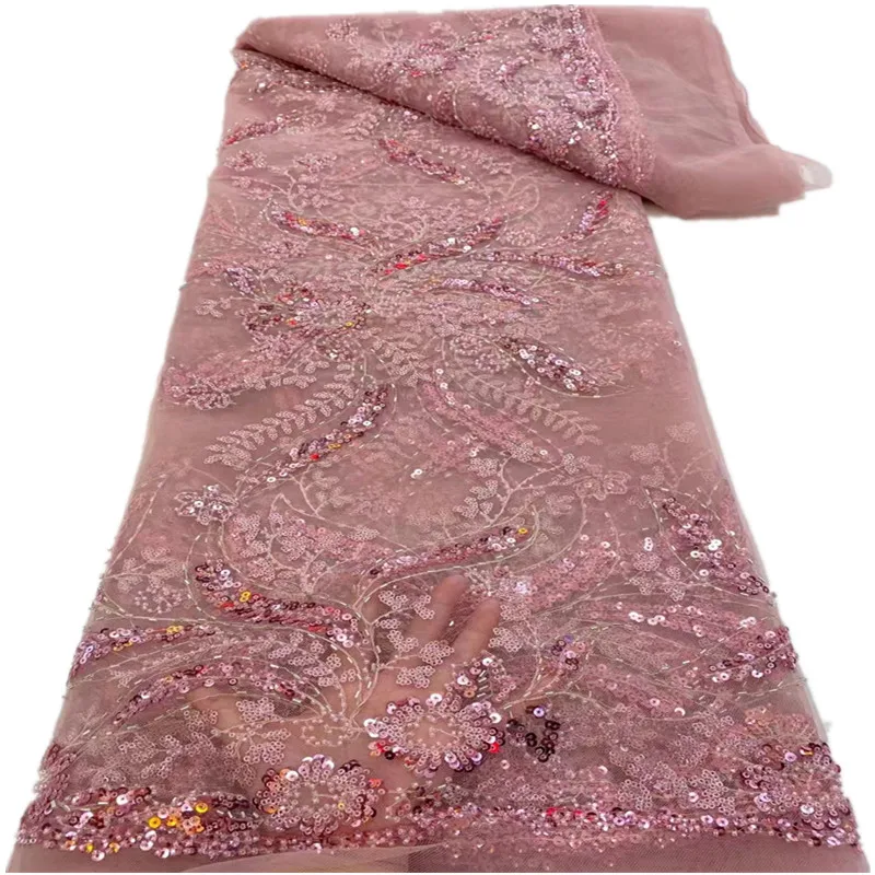 Luxury crystal sequins high density embroidery French mesh tulle fabric