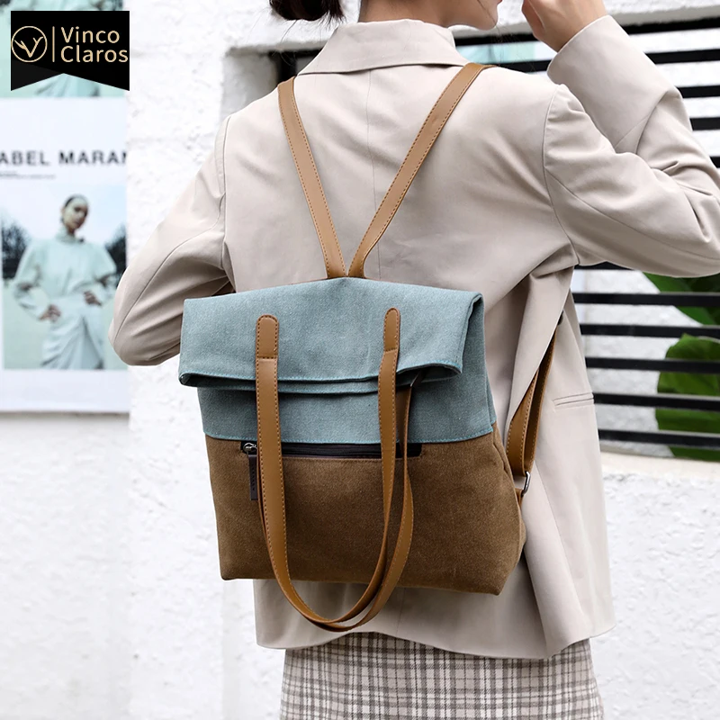 Designer Backpack Canvas Multifunctional Mochilas Panelled Travel Women Para Shopper-Bag