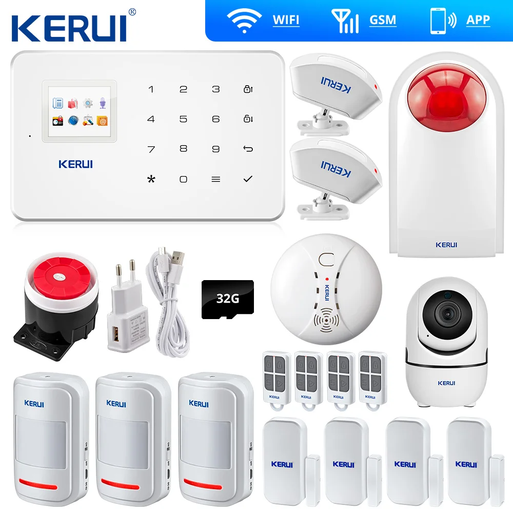Kerui G18 Wireless GSM Home Security Alarm System ISO Android APP TFT Touch Panel Wifi IP Camera Smoke Sensor