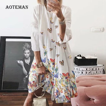 

Spring Summer Dress Women 2020 Sexy Elegant O Neck A Line Dress Female Vintage Casual Oversize Prin Office Party Dresses 5XL