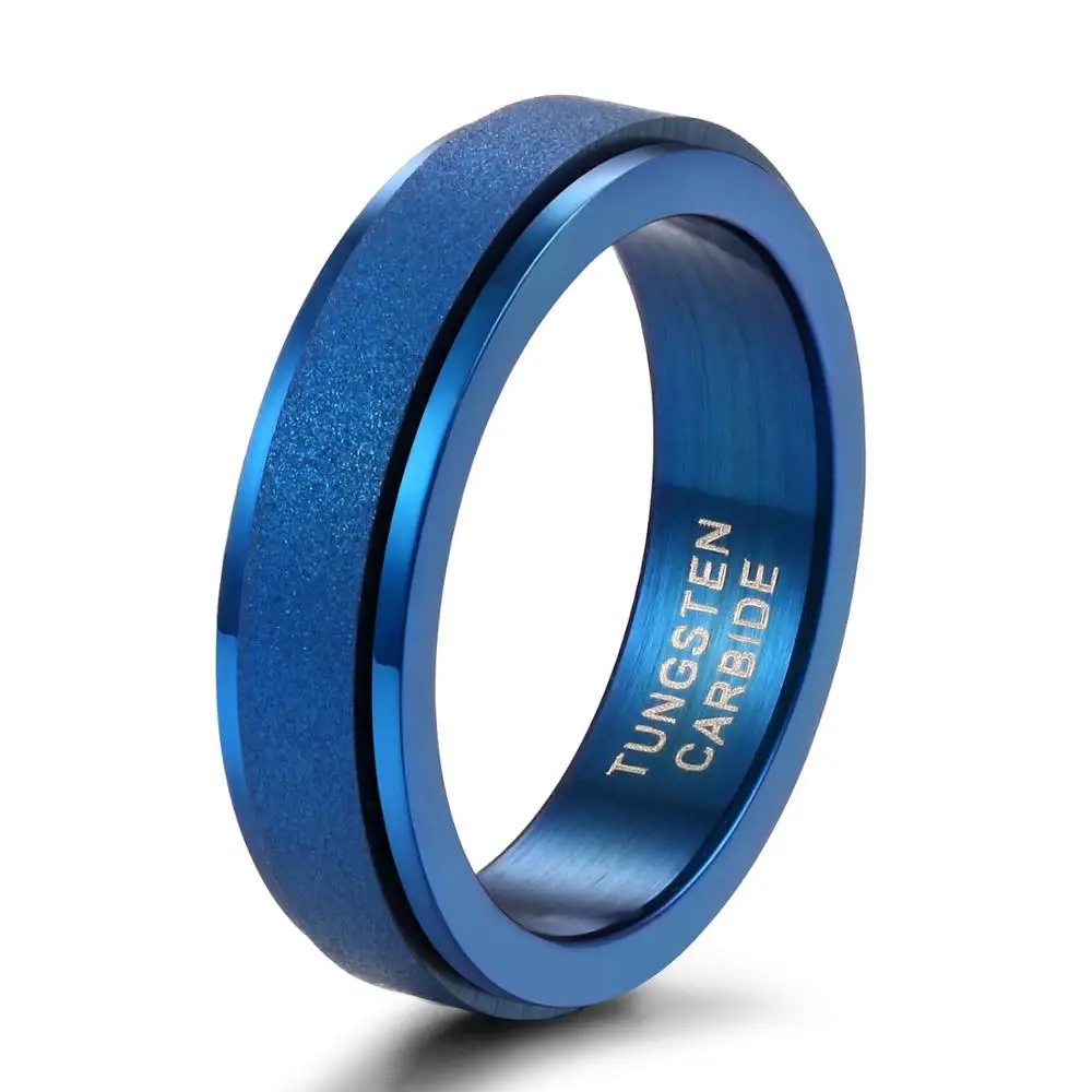 Вращающееся кольцо Tigrade унисекс для женщин и мужчин, вольфрам, карбид, матовая поверхность, розовое золото, синий цвет, разноцветные матовые обручальные кольца, вечерние кольца - Цвет основного камня: Blue