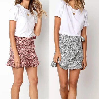 

Multi Dot Print Short Skirts High Waist Mini Skirt Women Summer Ruffle High Waist Bow Tie Skirt Ladies Streetwear Slim Bottoms