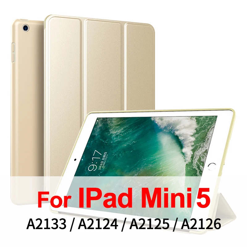 Gold Mini 5 GKK из искусственной кожи Силиконовый мягкий чехол для iPad Mini 4 3 2 1 чехол с тройной подставкой Авто спящий смарт-чехол для iPad Mini 5 чехол - Цвет: Gold Mini 5