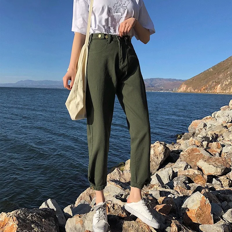 

Nice Women Loose High Waist Plus Size Jeans Nice Summer Tide Casual Solid Denim Pants Harem Jeans