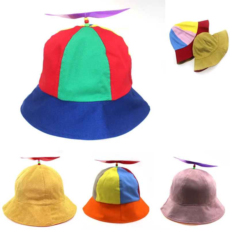 

Summer kids Bucket Hat with Propeller for Men Women Double Side Hat Outdoor Sun Hat Detachable