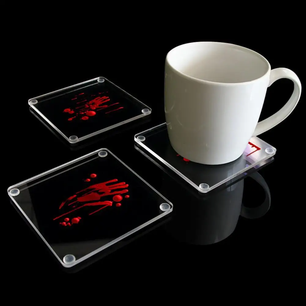 1 Set Horror Cup Mat Acrilico Creativo Resistente Al Calore Macchia Di Sangue Modello Cup Pad Horror Palm Pattern Cup Sottobicchiere Regali Per Festiv