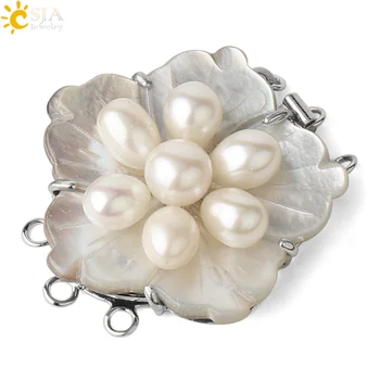 

CSJA Natural Shell Connector White Pink Pearls Carved Flower Jewelry Findings for Female Men DIY Crafts Bracelets Necklaces G392