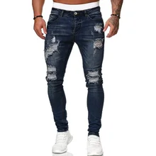 Pantalones de chándal para hombre, Vaqueros sexys con agujeros, informales, rasgados, ajustados, prendas de vestir de motorista, novedad de 2021