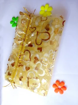 

gold heart organza bags 9x12cm 50pcs jewelry packaging display bags gifts drawstring bag pouch jewelry bag for bracelets