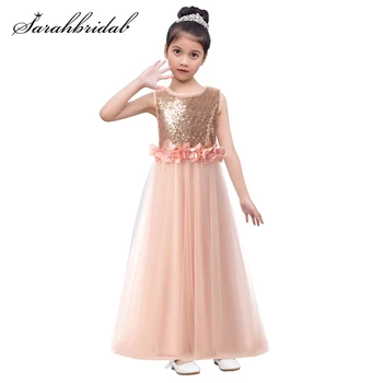 

Hot Selling Rose Gold Sequins Baby Girls Flower Dress Zipper Back Long Party Princess Dresses Children Kids Clothes платье FG004