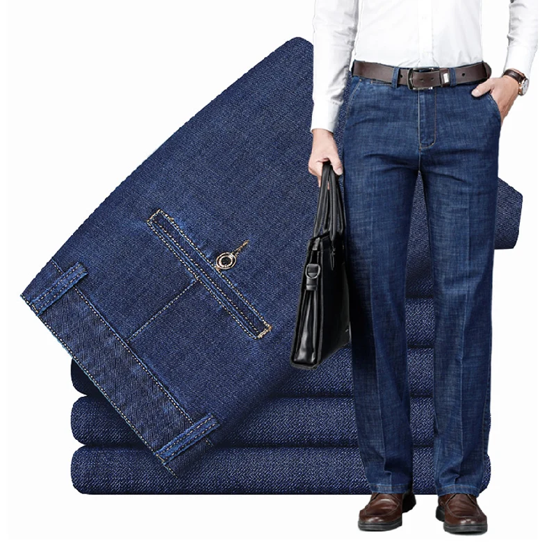 

New High-quality Stretch Loose Denim Pants Blue Black Trousers Male Brand Men fashion Jeans Business Casual Pants Large size