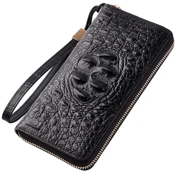 

Men's wallet crocodile leather clutch bag men's long zip wallet first layer cowhide