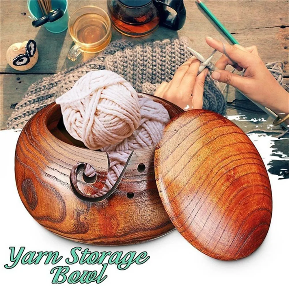 

Wooden Yarn Bowl Hand Made with Wood for Knitting and Crochet For Handmade Knitting Supplies Storage