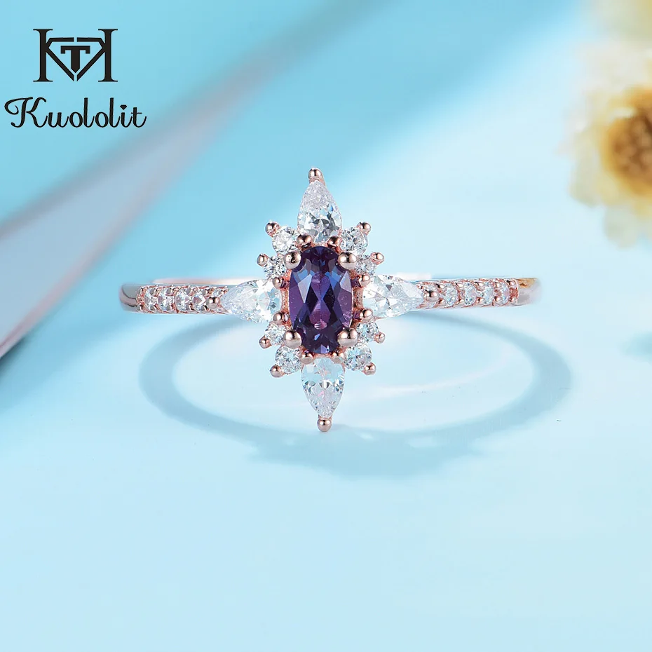 Kuololit Natural Alexandrite Gemstone Ring for Women Real 925 Sterling Silver Ring lab grown alexandrite oval ring for wedding|Rings|   - AliExpress