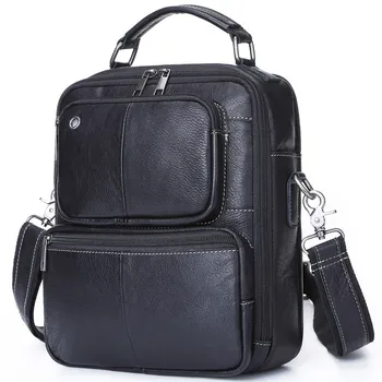 

Genuine Leather Fashion Crossbody for Men 2020 Casual Male Tote Shoulder Bag Satchel Tablet Ipad Bag Man Handbags Bolsas Black
