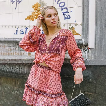 

Swimsuit Cover-Up Summer Beach Dress Tunics For Dresses Woman 2019 Pareo Women's Wear New Bohemia Print Lantern Long Sleeve