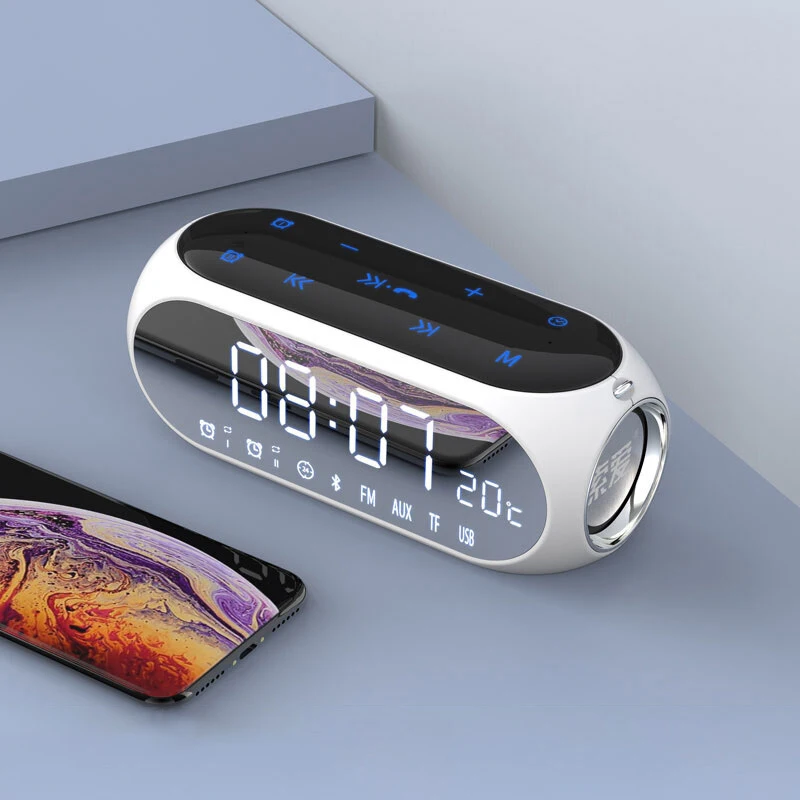 White Стерео беспроводной Bluetooth динамик 10 Вт маленький портативный домашний светодиодный экран Будильник fm-радио громкий динамик Бас Сабвуфер Soundbox - Цвет: White