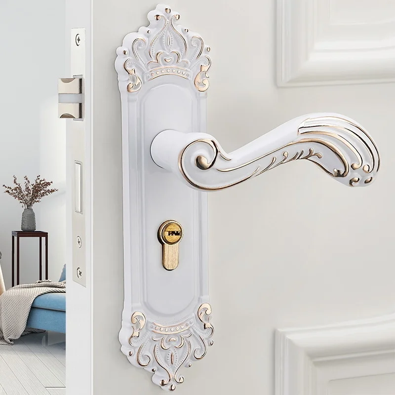 European Restore Ancient Ways Indoor Lock Bedroom Hold Hand Lock Solid Wood Door Lock Bearing Mute Ivory White Machinery Lock