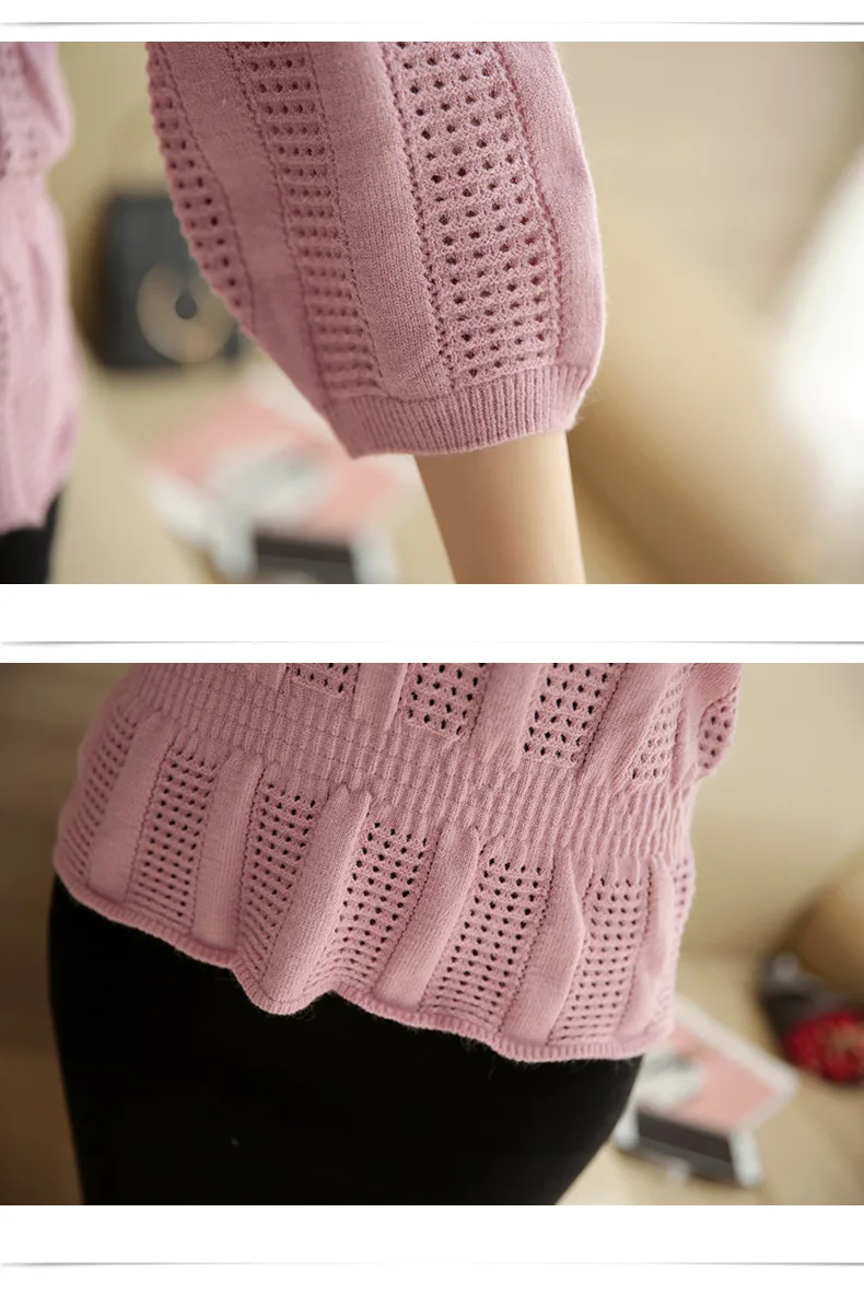 autumn new hollow V-neck sweater women's Korean casual fashion sweater nine-point sleeve thin loose waist bottoming shirt