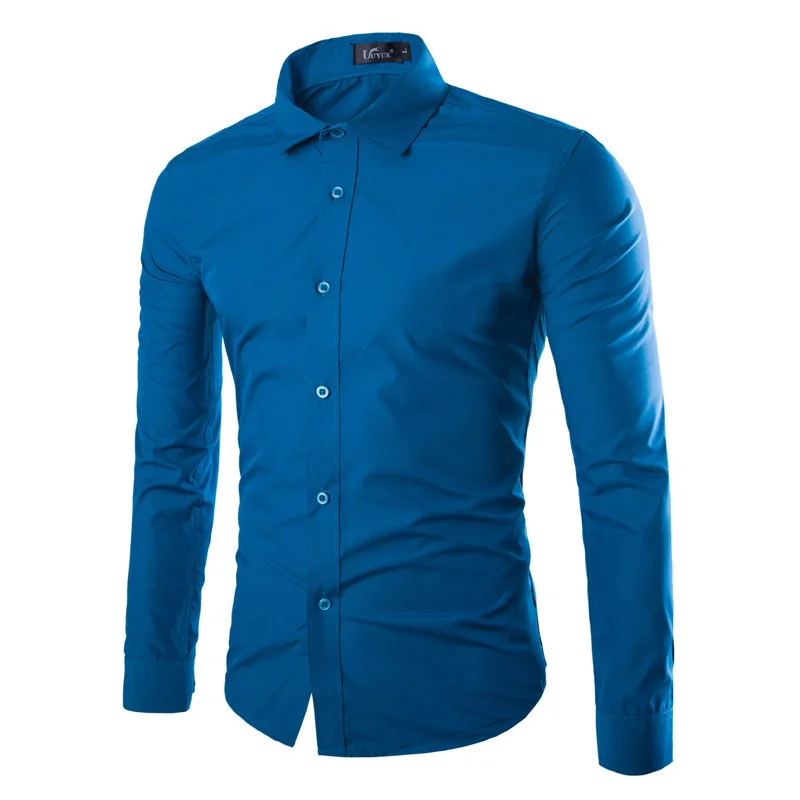 Формальные стильные Лоскутные простые мужские рубашки Slim Fit деловая рубашка с длинным рукавом с отложным воротником Весенняя хлопковая офисная одежда - Цвет: Athens blue