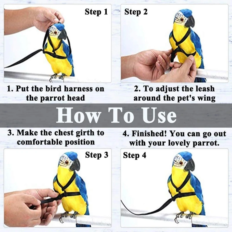 Parrot Bird Harness Leash Outdoor Flying Traction Straps Band Adjustable Anti-Bite Training Rope 090C