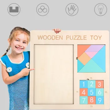 

3 in 1 Wooden Tangram Puzzles Toys Jigsaw Board For Children Baby Tetris Intellectual Colorful 3D Puzzle Educational Wood Toy