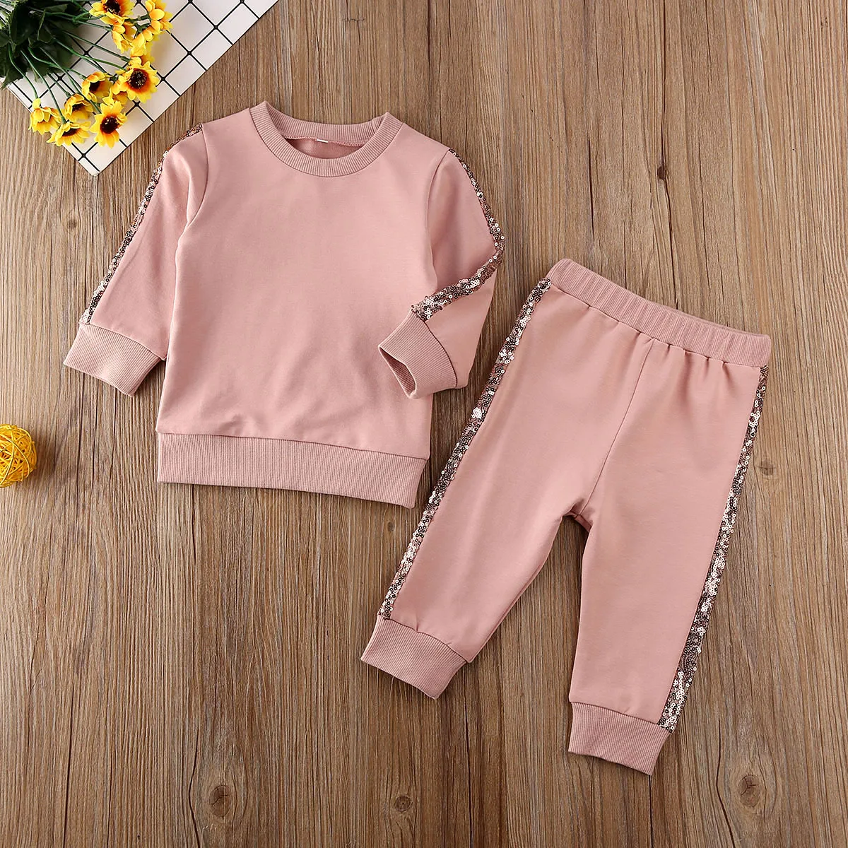 1-6Y Toddler Baby Girl Winter Clothes Sets Print Pullover T-shirt Tops Long Pants Tracksuit Outfit Set