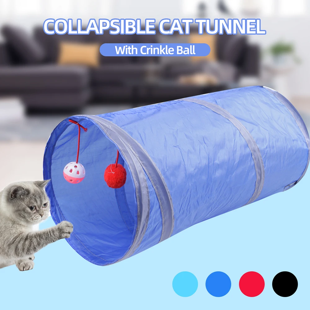 4 Colors Cat ToysCollapsible Pet Cat Tunnel 2 Holes Play Tubes with Ringbell Ball Puppy Ferrets
