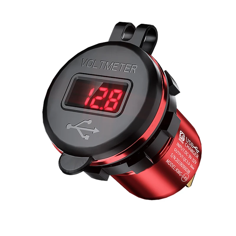 Red Waterproof Быстрая зарядка 3,0, автомобильное зарядное устройство с двумя USB, водонепроницаемая розетка, быстрая зарядка, светодиодный дисплей, комплект для 12 В/24 В, для автомобиля, лодки, автобуса, грузовика - Название цвета: Red Waterproof