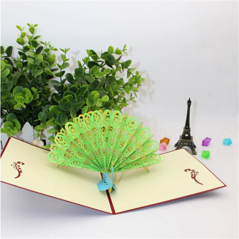 3D Peacock Laser Cut Up Paper Greeting Cards Valentine Lover Happy Birthday Handmade Souvenirs Gifts Card | Дом и сад