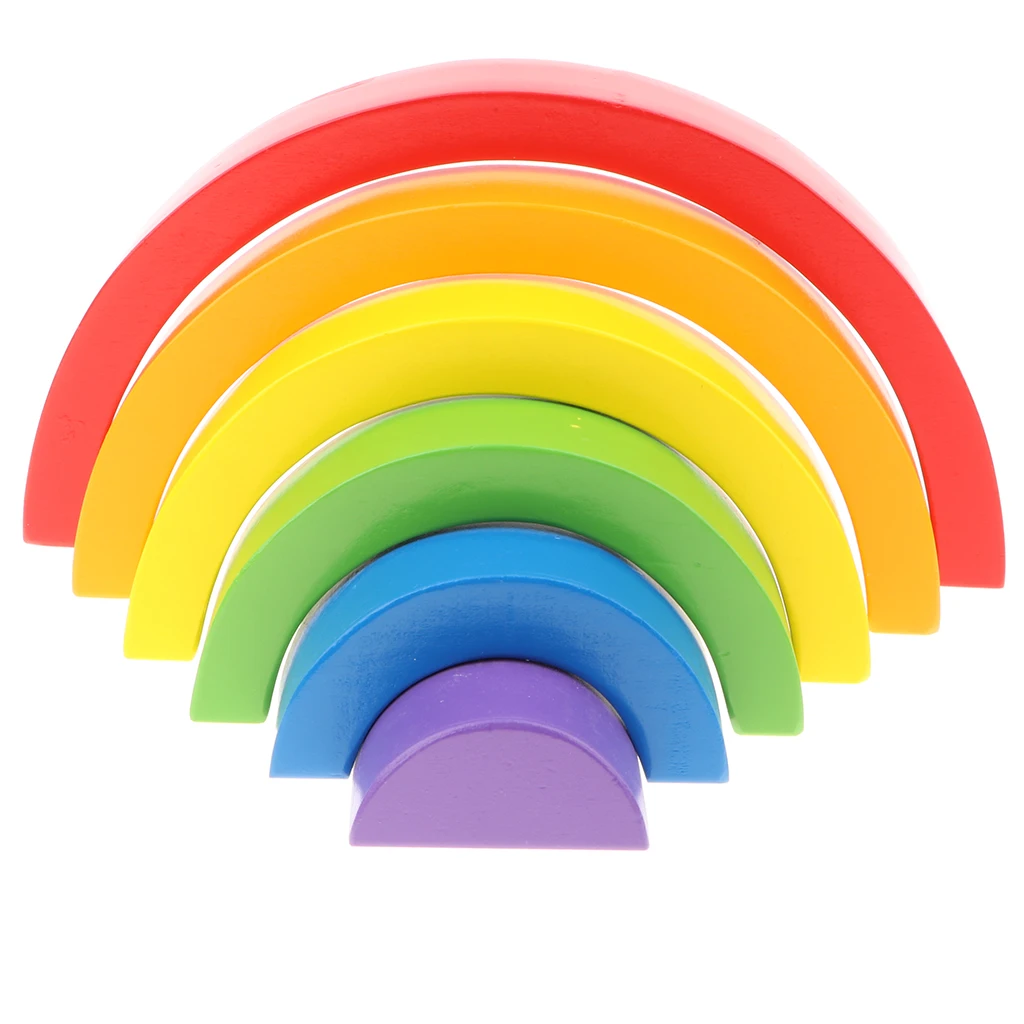

Set of 6pcs Montessori Wooden Rings Stacker Blocks Set Kids Developmental Toy Birthday Gift -Rainbow Color