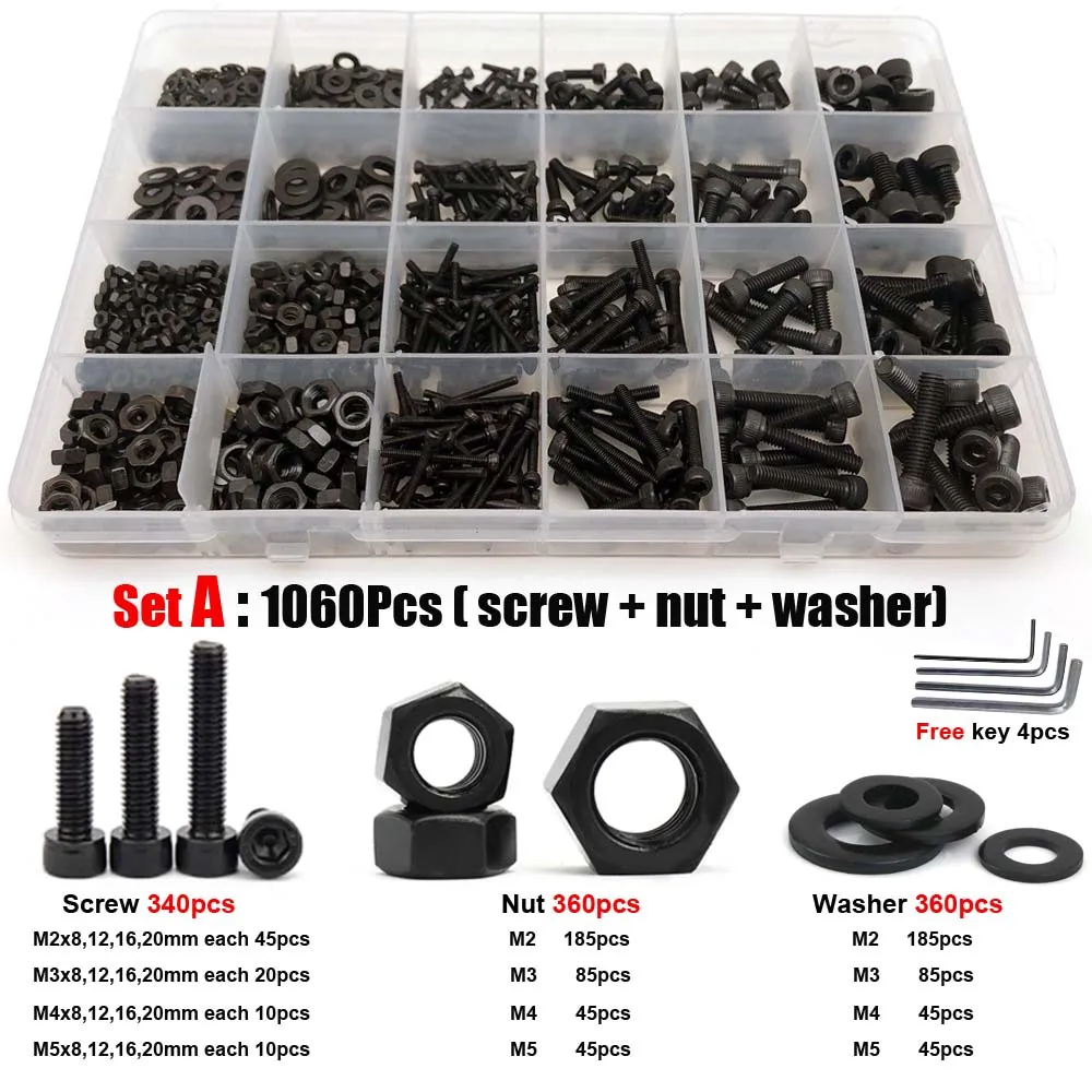 400/1060X M1.6 M2 M3 M4 M5 Black12.9 Класс Сталь Allen шестигранный Набор торцевых головок Кепки