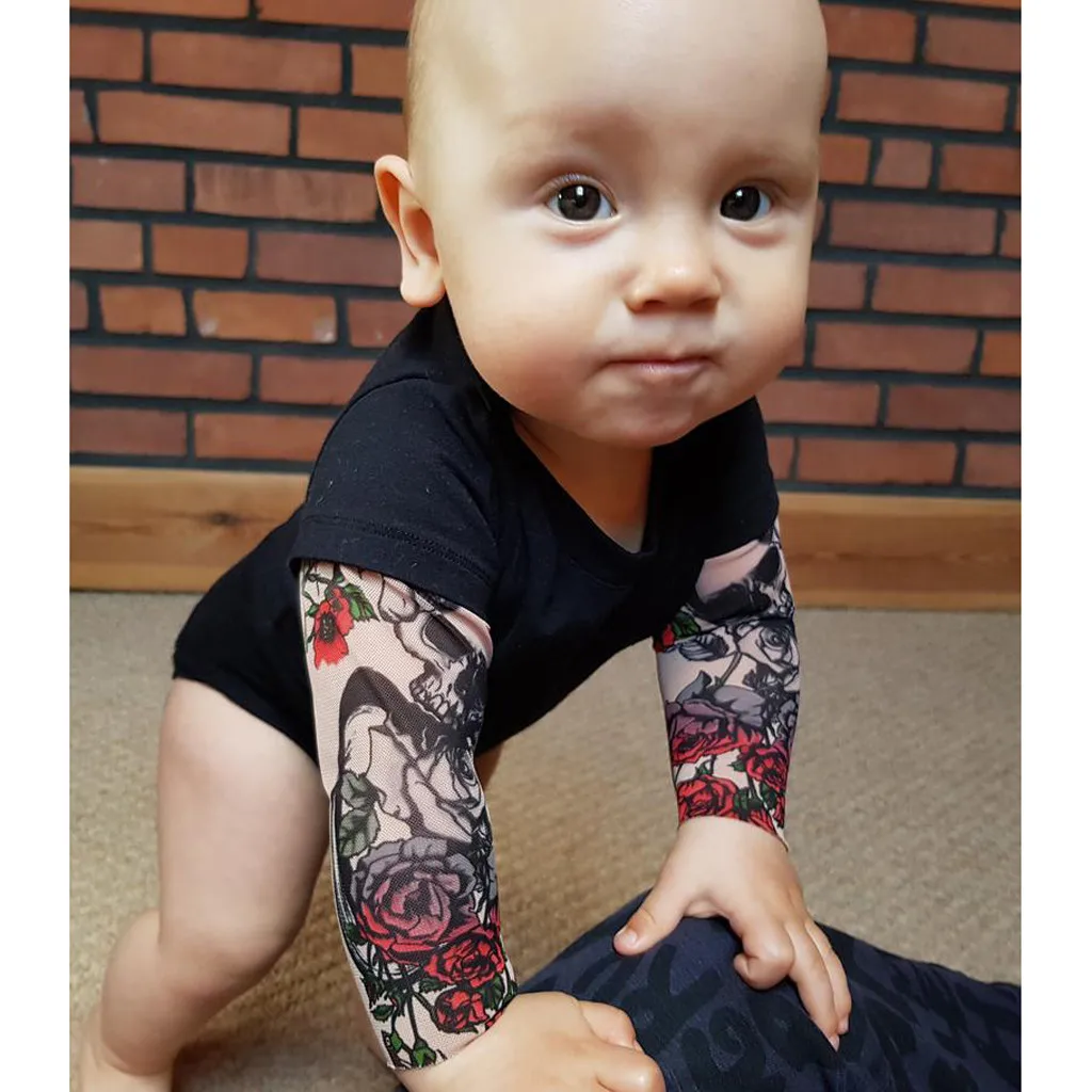 Newborn Infant Baby Boys Tattoo Printed Long Sleeve Patchwork Romper Bodysuit 