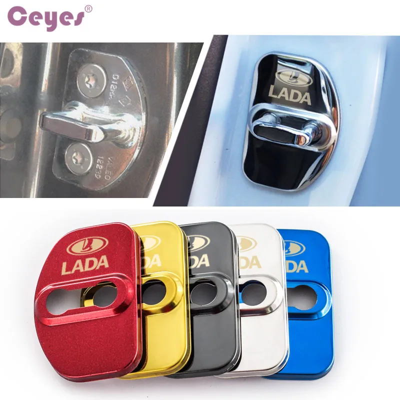 Ceyes Covers For Lada Vesta XRAY Granta Kalina Priora Largus Auto Emblems Accessories Car Door Lock Covers Case Stainless Steel