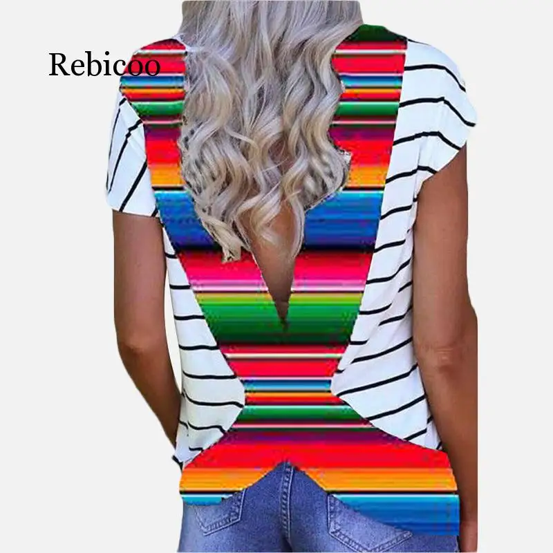 Cross Leopard Printed Women Tee Shirts Open Back Short Sleeve O Neck T Shirts Summer Fashion Loose 