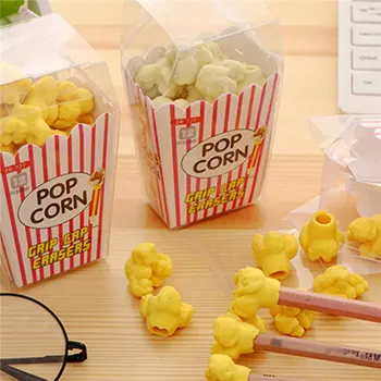 

1 Pcs Hot Kawaii Popcorn Boxed Eraser Modeling Erasers School Supplies Sandwich Pink Blue Black Dessert Style Rubber