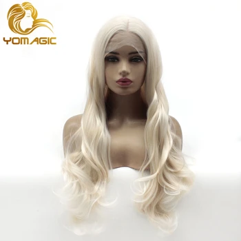 

Yomagic Hair Body Wave White Synthetic Lace Front Wigs for Women Party Natural Straight Heat Resistant Fiber Glueless Lace Wigs