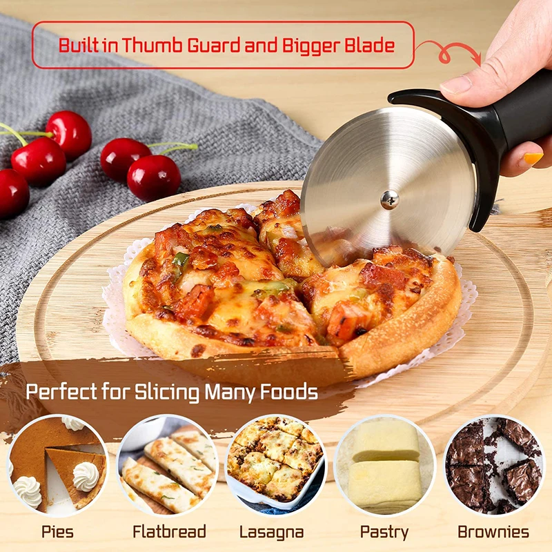 Professional Pizza Cutter Wheel Stainless Steel Blade Pizza Wheel Anti-Slip Handle Pastry Slicer For Pies Waffles Dough Cookies