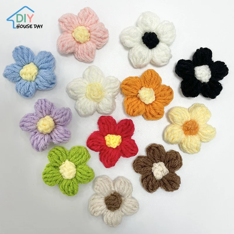 20Pcs Milk Fluff Woolen yarn Flowers Applique Patches DIY Earrings Hairpin Jewelry Clothing Hair Accessories Material Ornaments