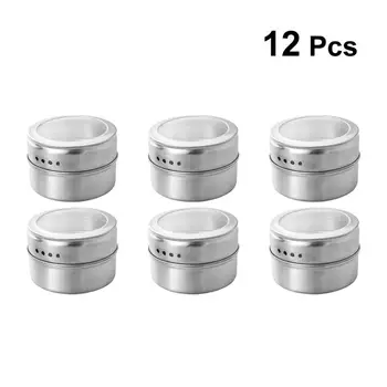 

12Pcs Stainless Steel Magnetic Multi-Purpose Spice Storage Tins Clear Top Lid with Sift or Pour Magnetic on Refrigerator Grill