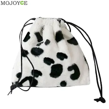 

Fashion Cow Milk Printed Plush Crossbody Bags for Women Girl Drawstring Shoulder Messenger Mini Small Money Pouch Handbags