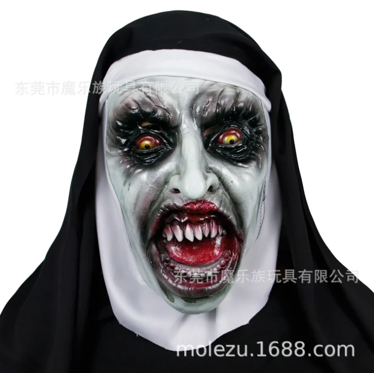 Molezu Ужасный Призрак вурдалак латексная маска ужасов с париками костюм на Хэллоуин страшная маска - Цвет: The Nun