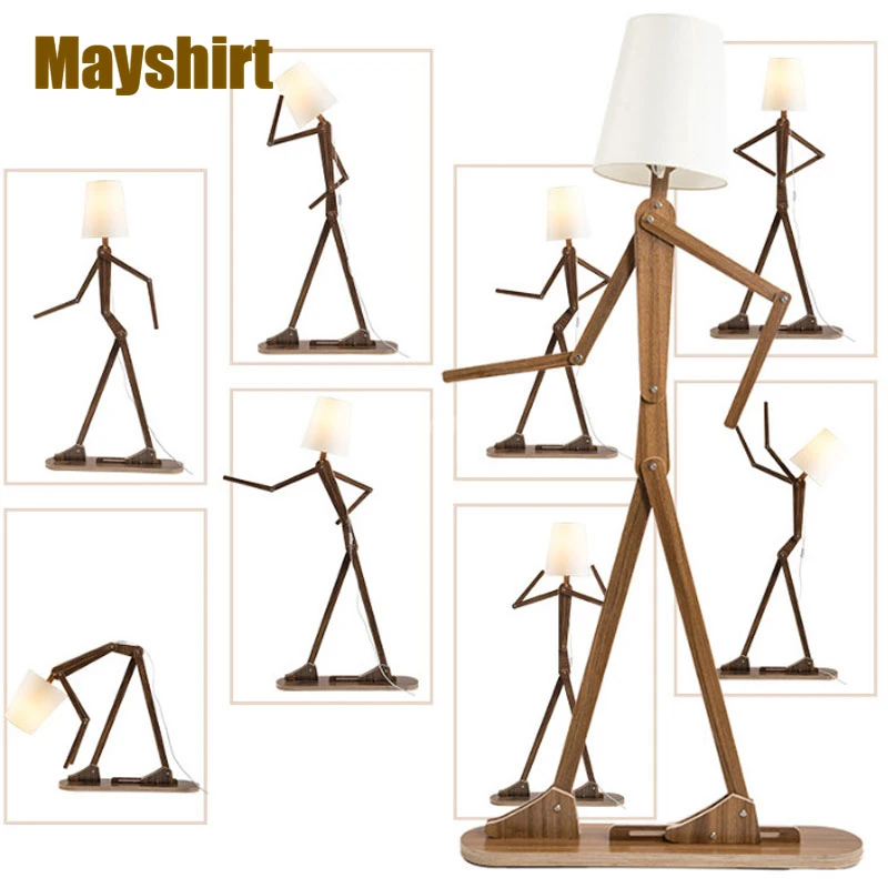 Modern Wood Fabric Human-shaped Led Floor Lamps for Living Room 3