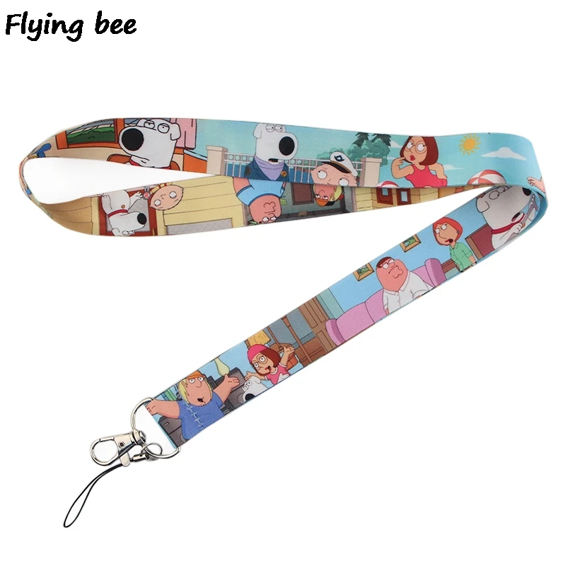 

Flyingbee Cartoon funny family guy Keychain Keys Holder Keyring Phone Lanyard Women Strap Neck Lanyards for ID Card Keys X0363