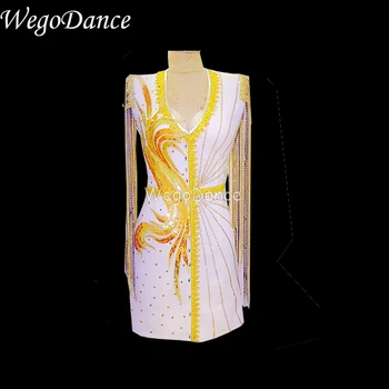 

New Women Singer Fringes White Dress Birthday Celebrate Perspective Evening Party Sleeveless Tassel Dresses