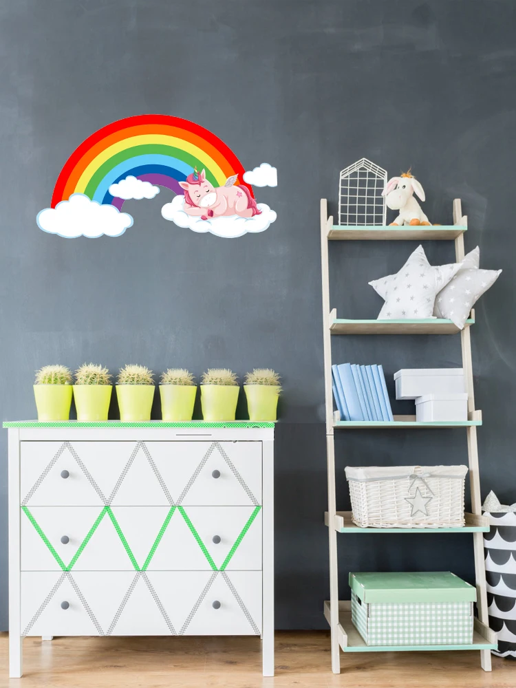 Виниловые наклейки на стену Rainbow & Unicorn Sleeping on Cloud украшение для комнаты детей