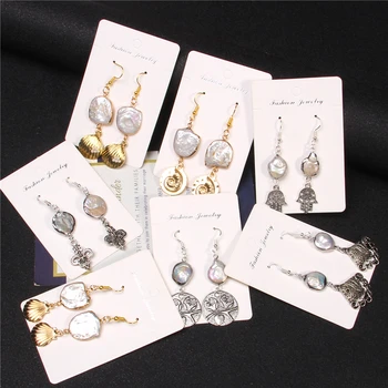 

Women Dangle Earrings Fashion Bohemia Irregular Natural Freshwater Pearl Shell Drop Earring for Women Ladies Ethnic Jewelry Gift