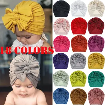 

Toddler Baby Boys Girls Hats Turban Head Wrap Beanie Cotton Hat Solid Cap Headband