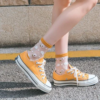 

Small Daisy Sheer Tulle Floral Ankle Socks Women Best Mesh Transparent Girls Cute Black White Sheer Lace Nylon Socks Target Pop