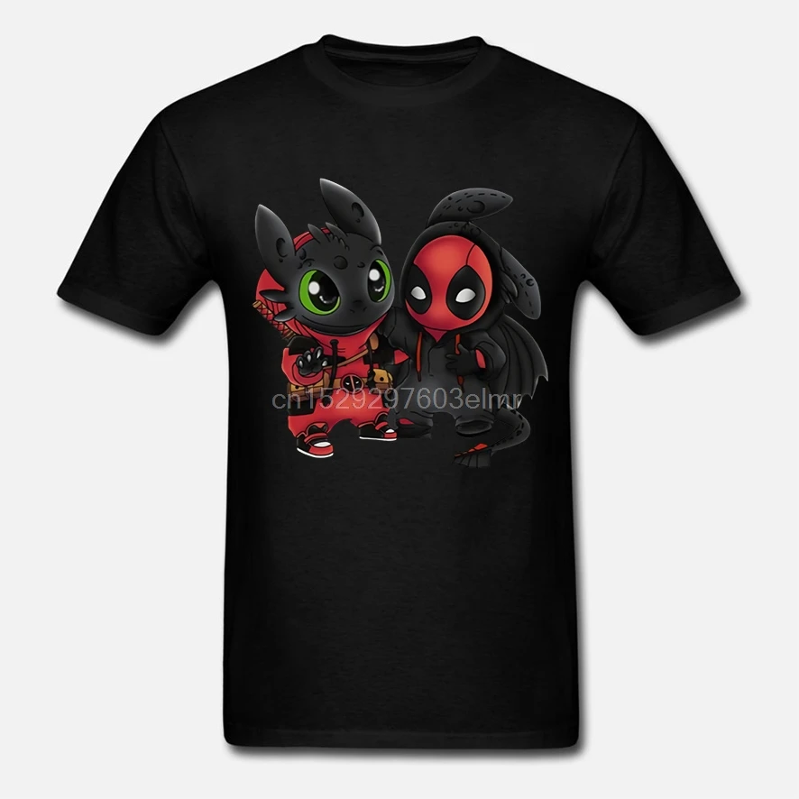 Deadpool Stitch Toothless Chibi Cute Printed Slim Fit Summer MenT-Shirt Black High Quality Men T Shirts top tee |